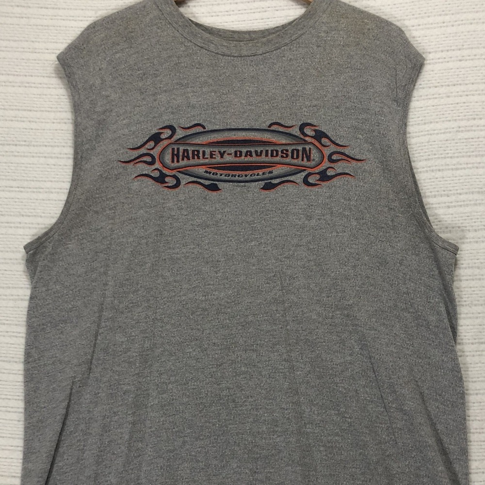 Harley-Davidson Mens XL Gray‎ Flame Graphic Sleeveless Muscle Shirt 2004 Ribbed